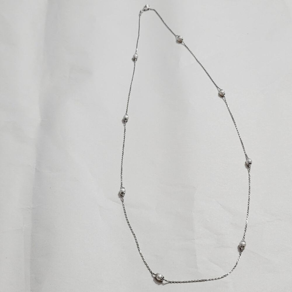 Sterling Silver Pearl Station Necklace 36" - Picture 3 of 6